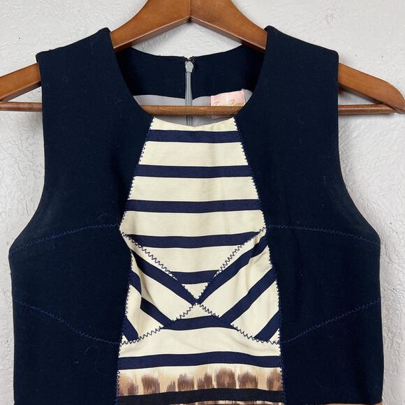 Tracy Reese Sheath Dress Stretch Zip Back Black Tan - S - Picture 3 of 5